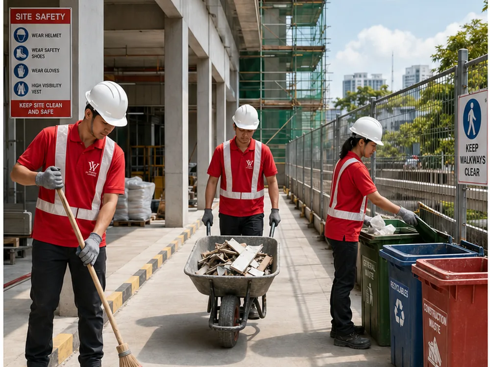 YY Goh housekeeping team keeping a construction site clean, safe and organised